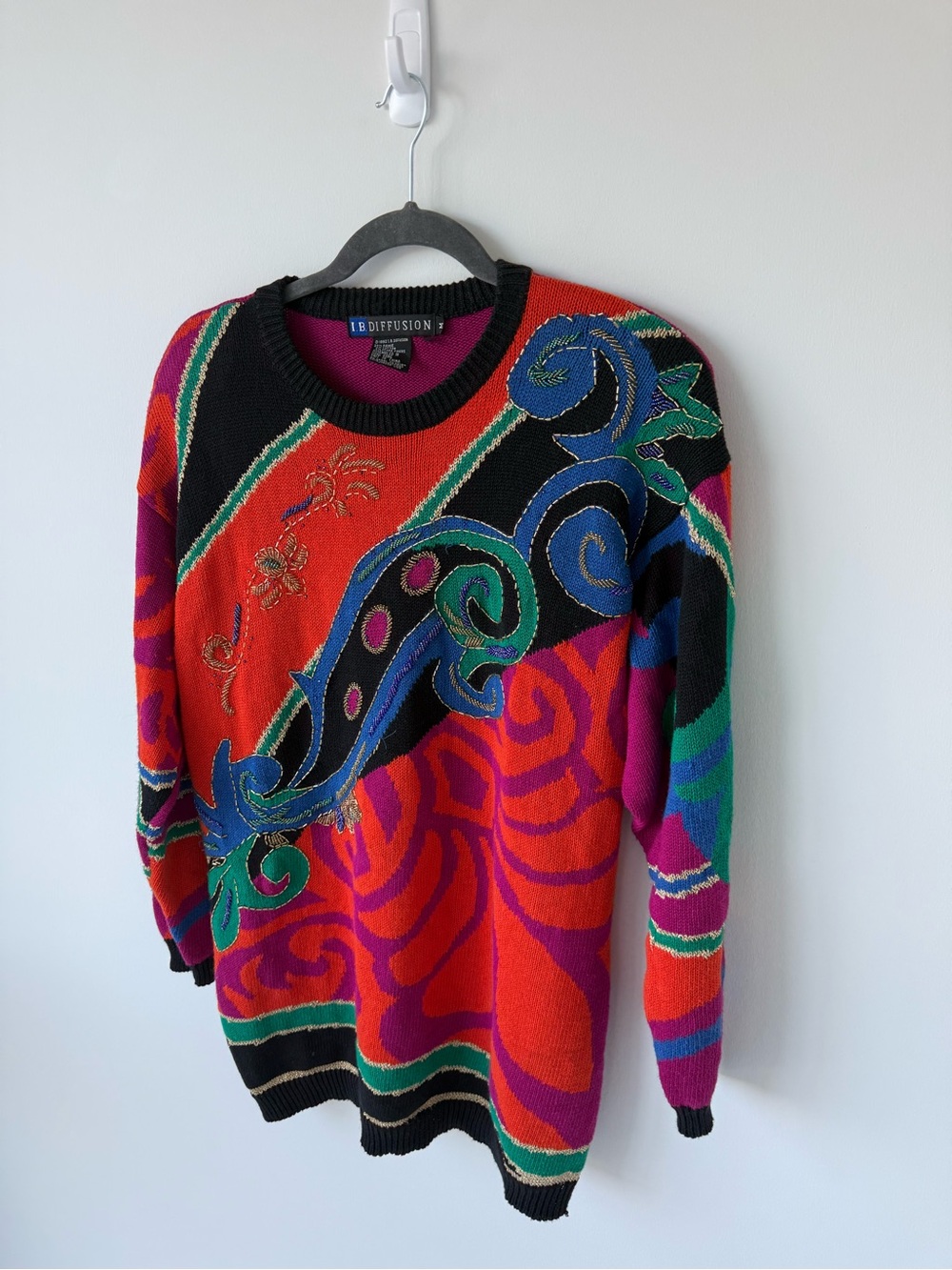 Multicolor Abstract Pattern Knit Sweater - Red/Black